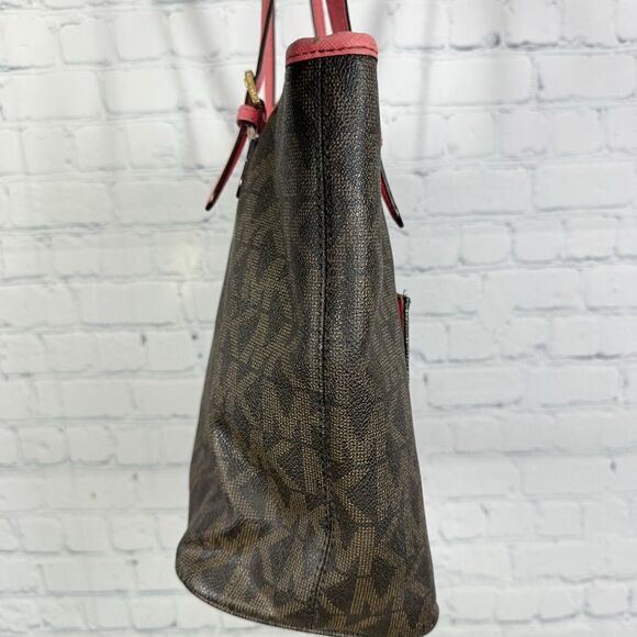Michael Kors Tore Shoulder Bag Women Monogram MK logo Brown Pink Medium Jet Set - Picture 7 of 16